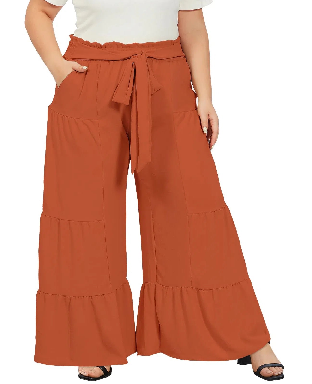 Plus Size Wide Leg Pants High Waisted - Red-Moon Wood