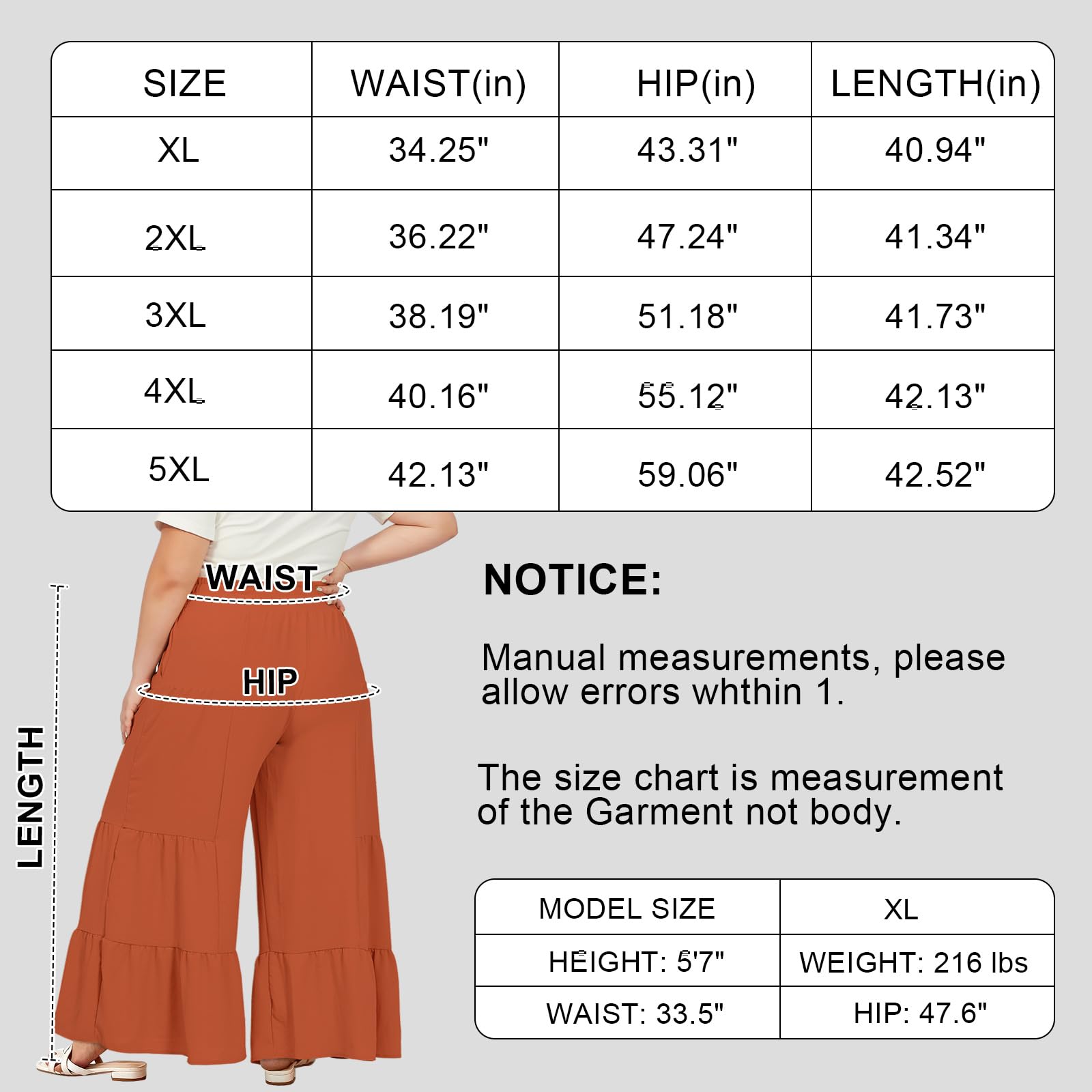 Plus Size Wide Leg Pants High Waisted - Red-Moon Wood