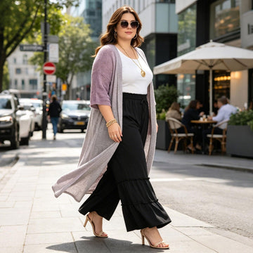 Plus Size Wide Leg Pants Ruffled Tiered - Black