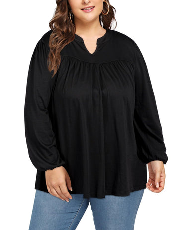 Plus Size Tops V-Ausschnitt Shirts Sommer Tunika Solid XL-5X-Schwarz