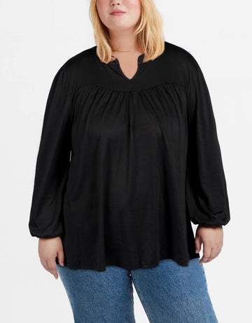 Plus Size Tops V-Ausschnitt Shirts Sommer Tunika Solid XL-5X-Schwarz