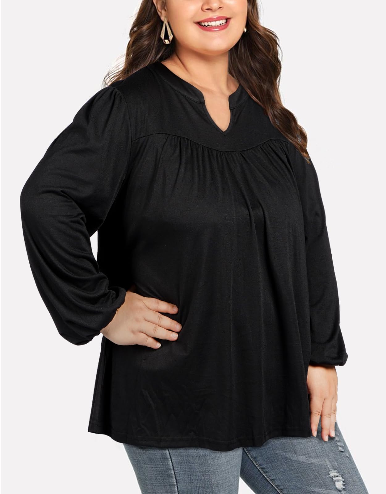 Plus Size Women's Casual Blouses - Black-Moon Wood