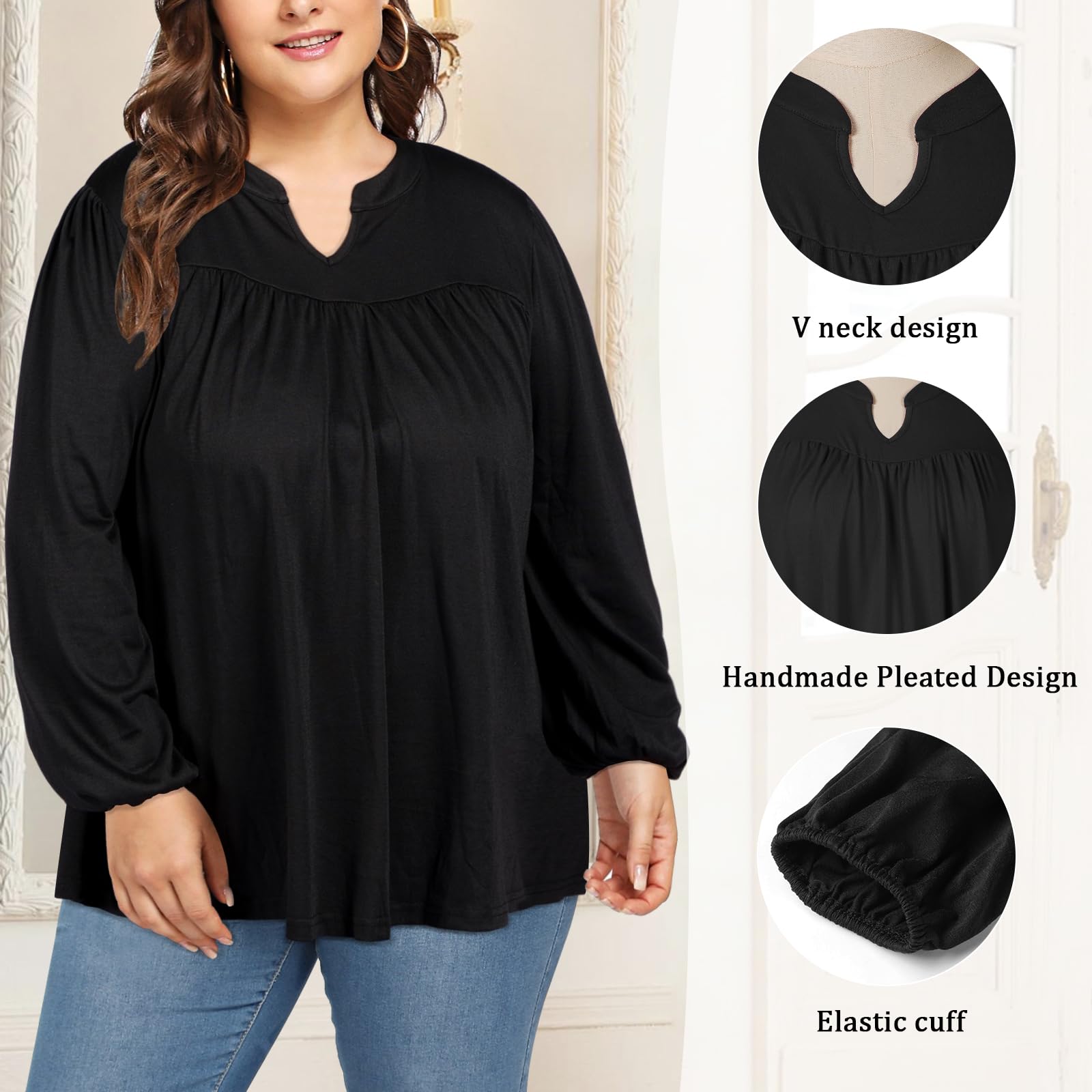 Plus Size Women's Casual Blouses - Black-Moon Wood