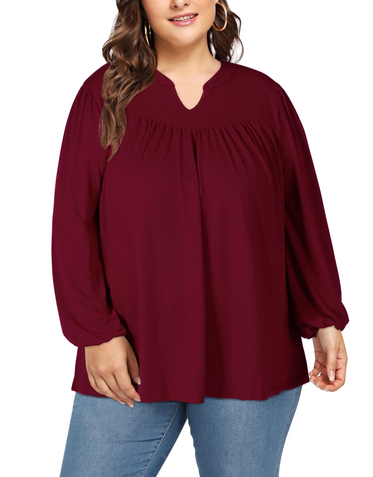 Plus Size Women's Casual Blouses - Wine Red-Moon Wood