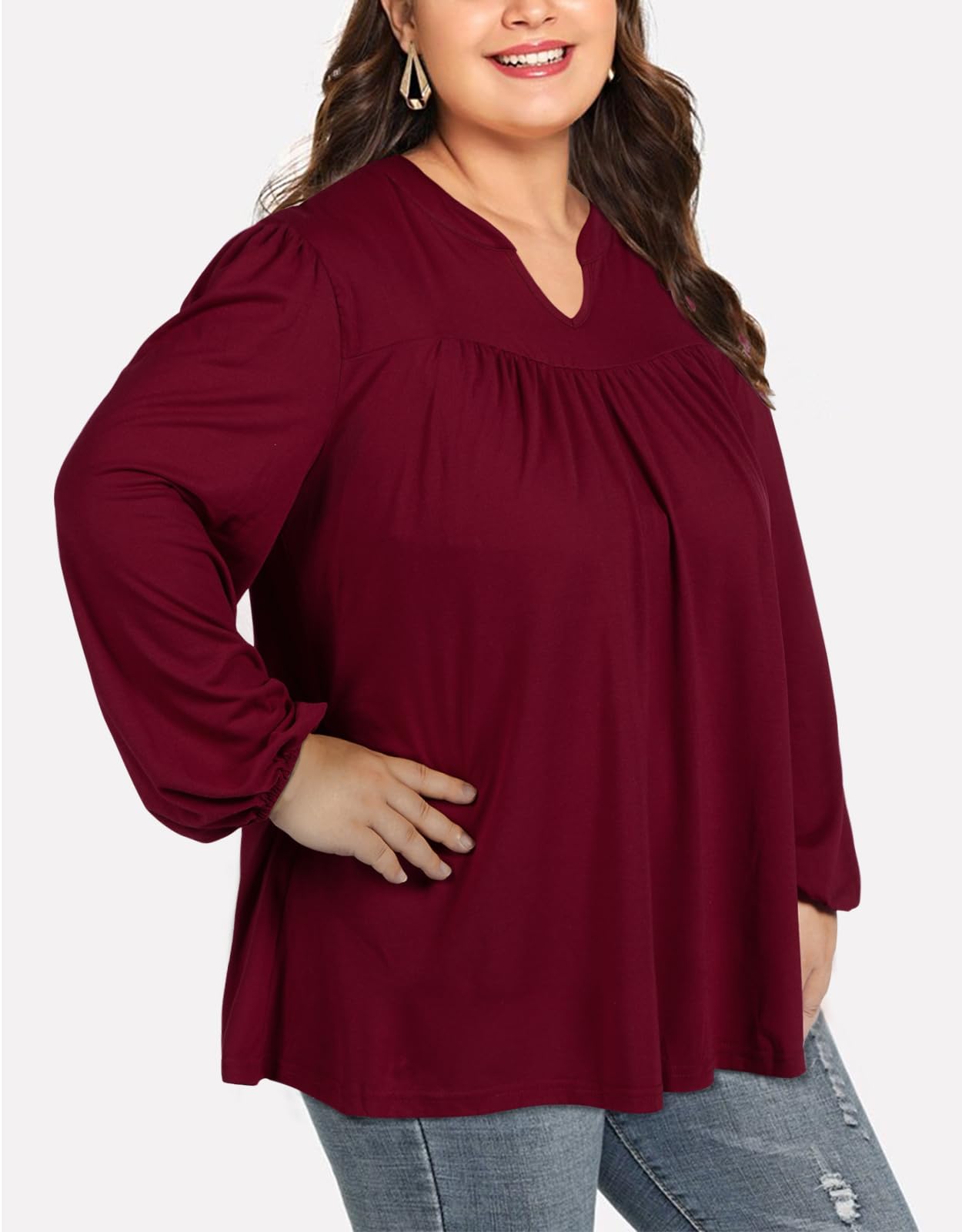 Plus Size Women's Casual Blouses - Wine Red-Moon Wood