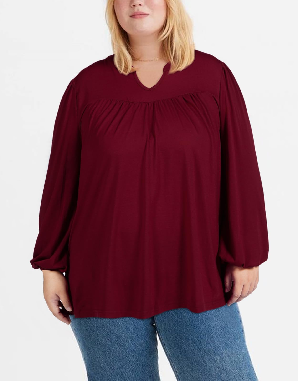 Plus Size Women's Casual Blouses - Wine Red-Moon Wood