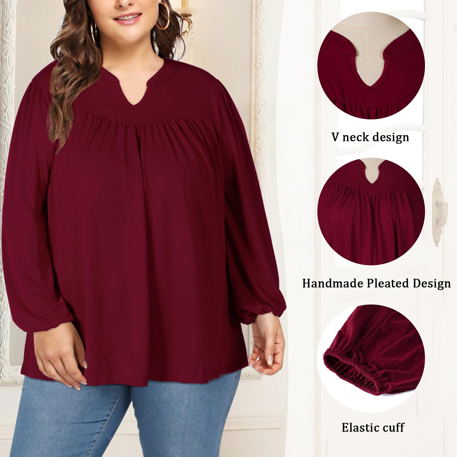 Plus Size Women's Casual Blouses - Wine Red-Moon Wood