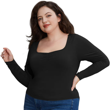 Plus Size Tops V-Ausschnitt Shirts Sommer Tunika Solid XL-5X-Schwarz