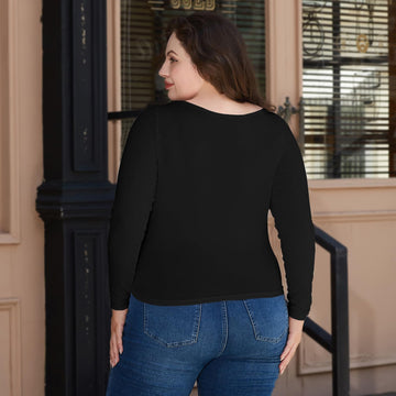 Plus Size Womens Long Sleeve Tops Square Neck - Black