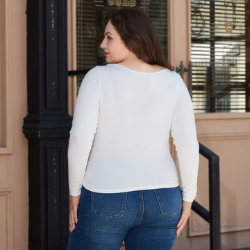 Plus Size Womens Long Sleeve Tops Square Neck - White