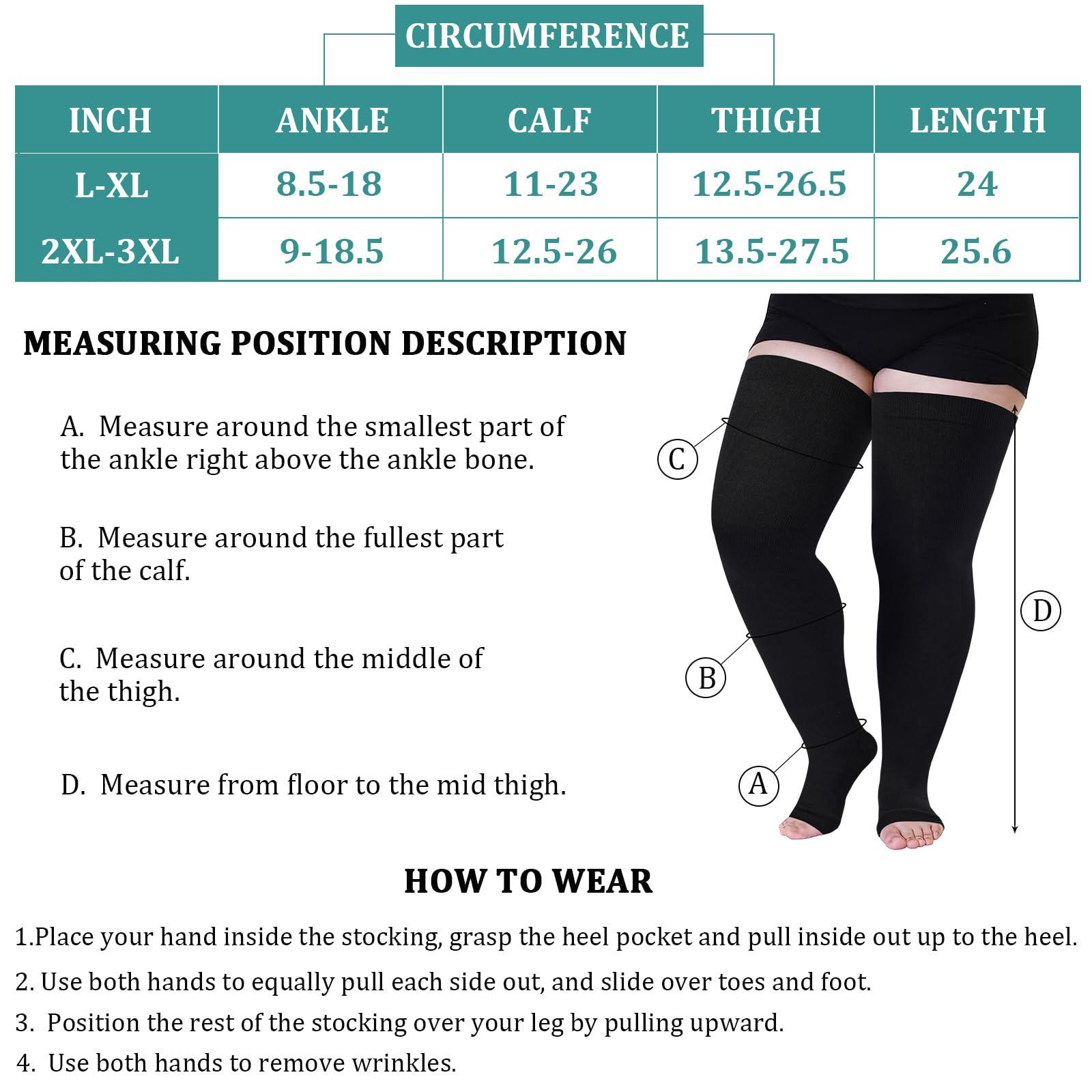 Plus Size Open Toe Thigh High Compression Stockings - Black-Moon Wood