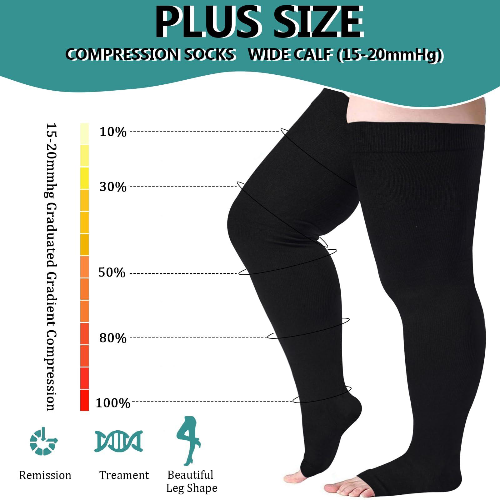 Plus Size Open Toe Thigh High Compression Stockings - Black-Moon Wood