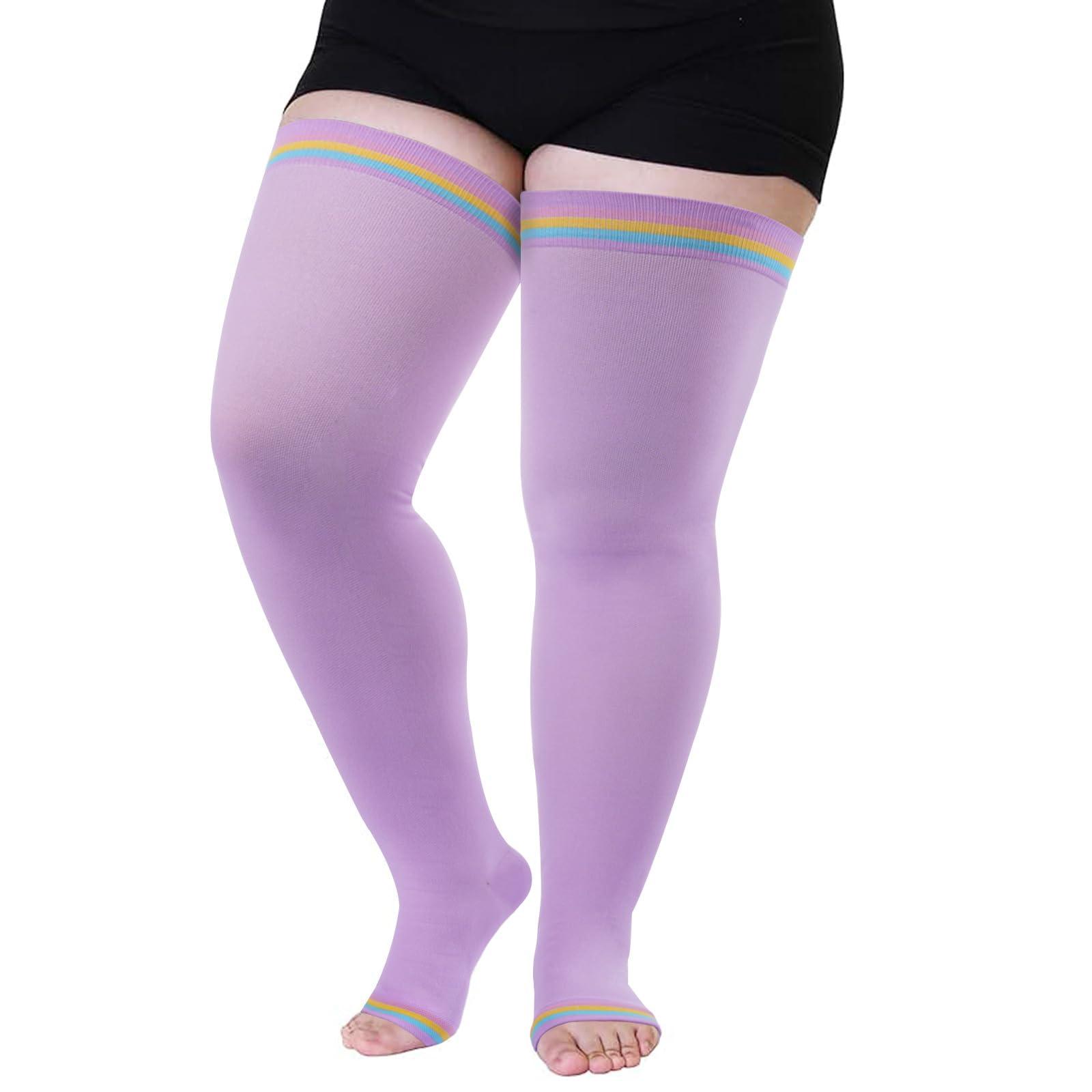 Plus Size Open Toe Thigh High Compression Stockings - Purple Rainbow-Moon Wood