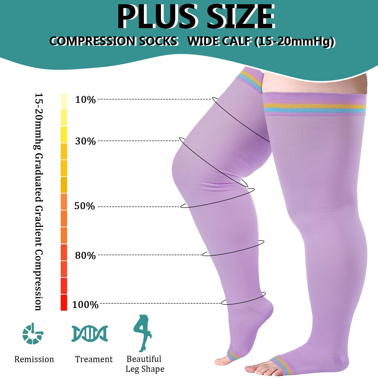 Plus Size Open Toe Thigh High Compression Stockings - Purple Rainbow-Moon Wood