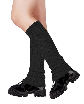 Plush Fuzzy Leg Warmers - Black
