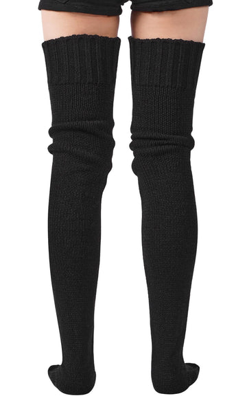 Thigh High Socks Thick Cable Knitted - Black