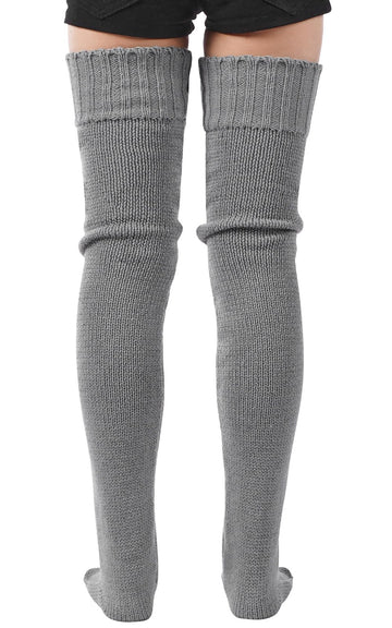 Thigh High Socks Thick Cable Knitted - Grey