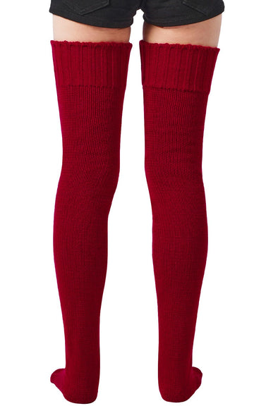 Thigh High Socks Thick Cable Knitted - Red