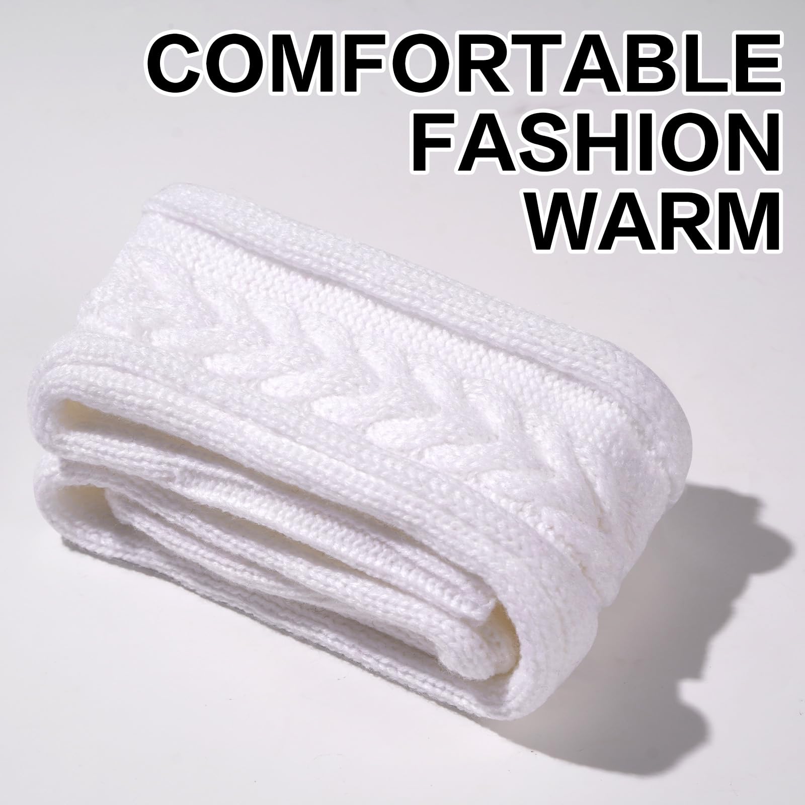 Thigh High Socks Thick Cable Knitted - White | Moon Wood