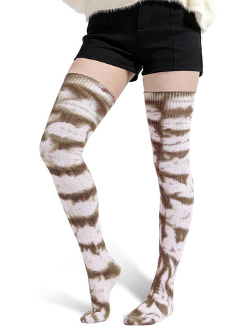 Extralange, warme, gestreifte Oberschenkelstrümpfe aus Strick – Schwarz