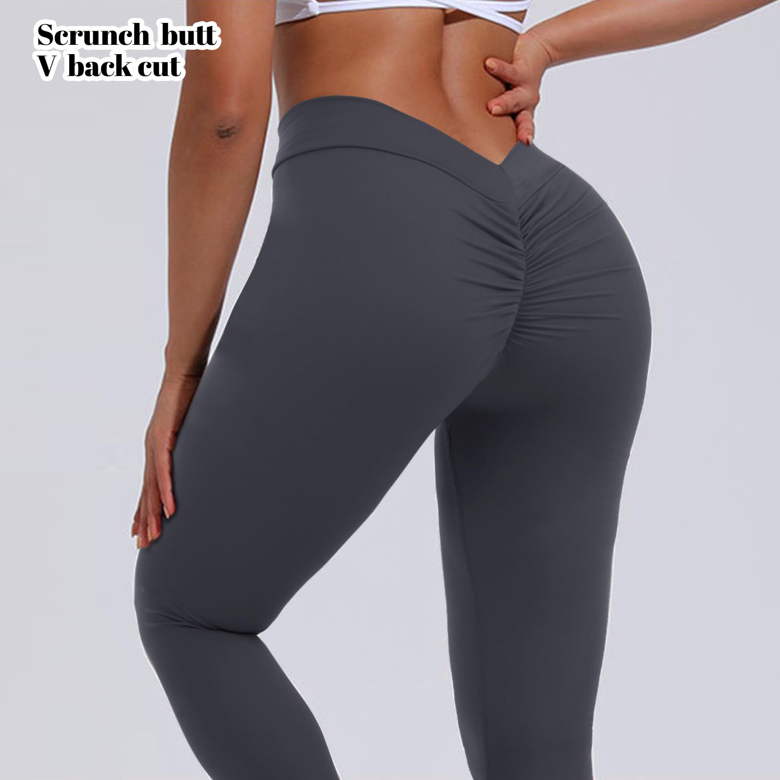 V Back Scrunch Leggings Soft Butt Lifting Grey