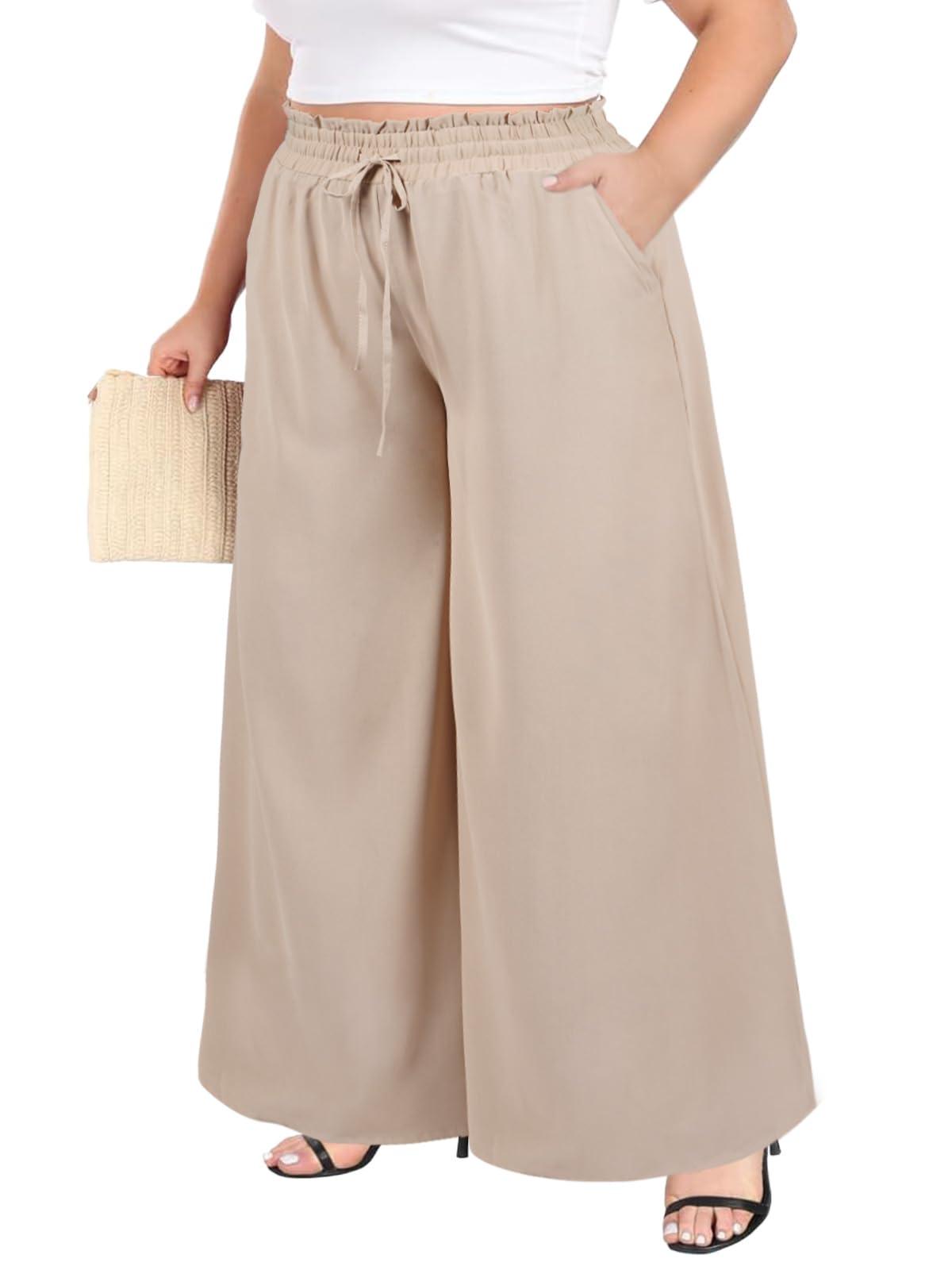 Wide Leg Pants Flowy Plus Size - Almond-Moon Wood