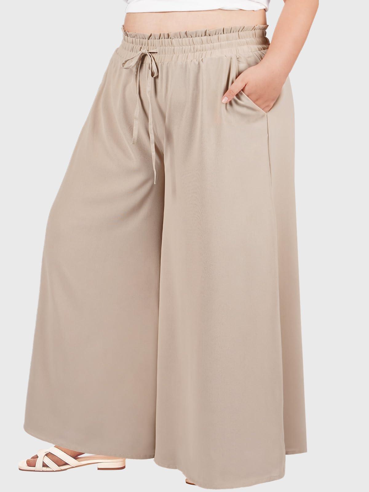 Wide Leg Pants Flowy Plus Size - Almond-Moon Wood