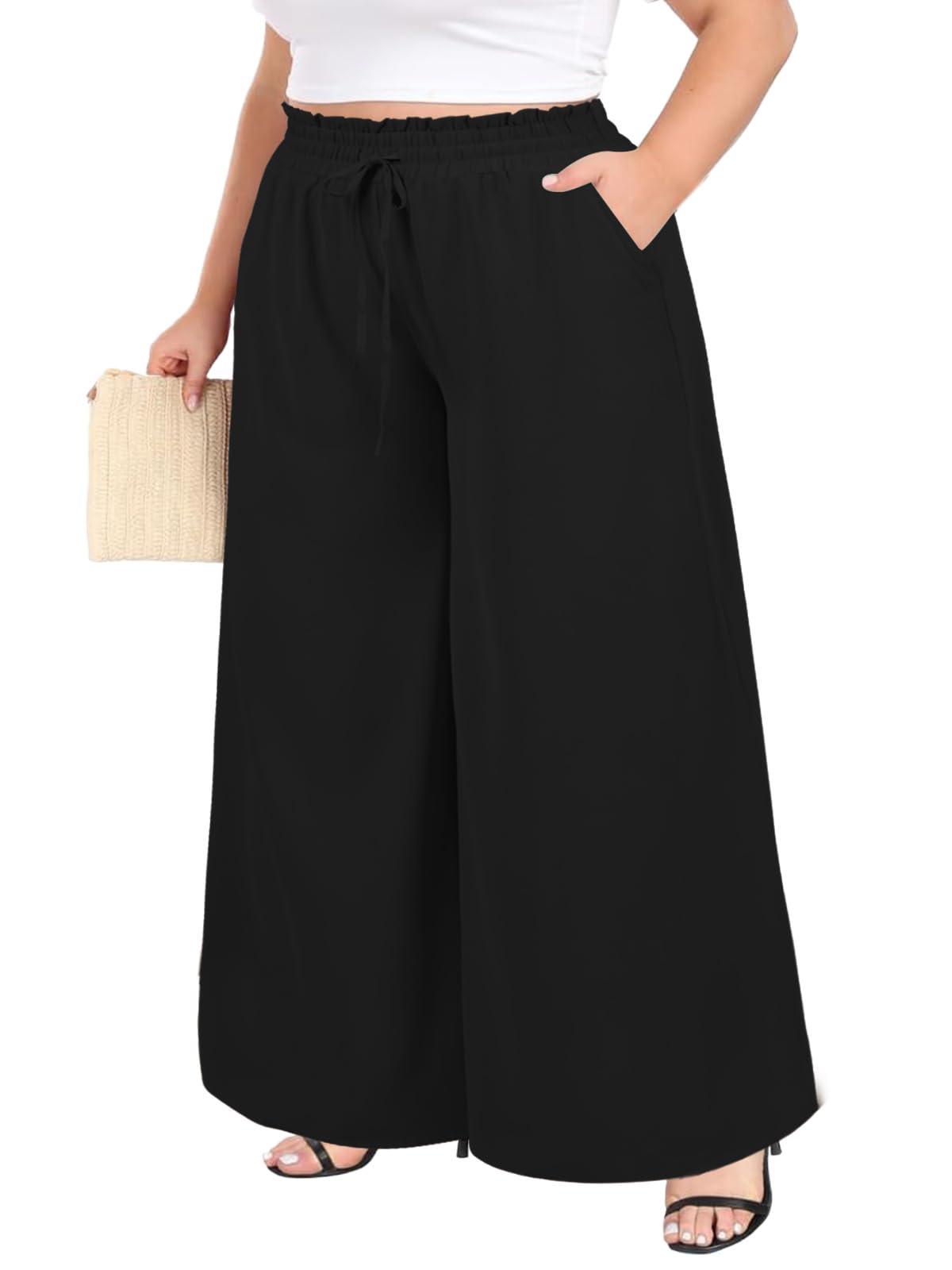 Wide Leg Pants Flowy Plus Size - Black-Moon Wood