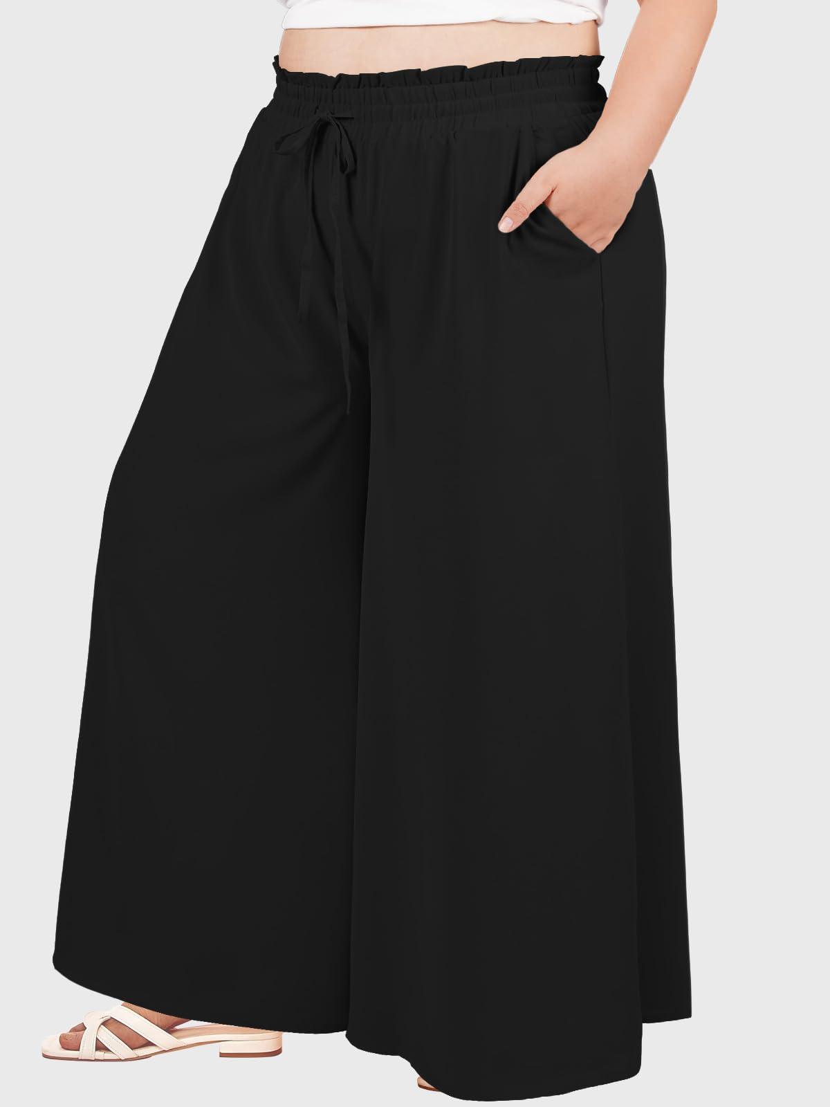 Wide Leg Pants Flowy Plus Size - Black-Moon Wood