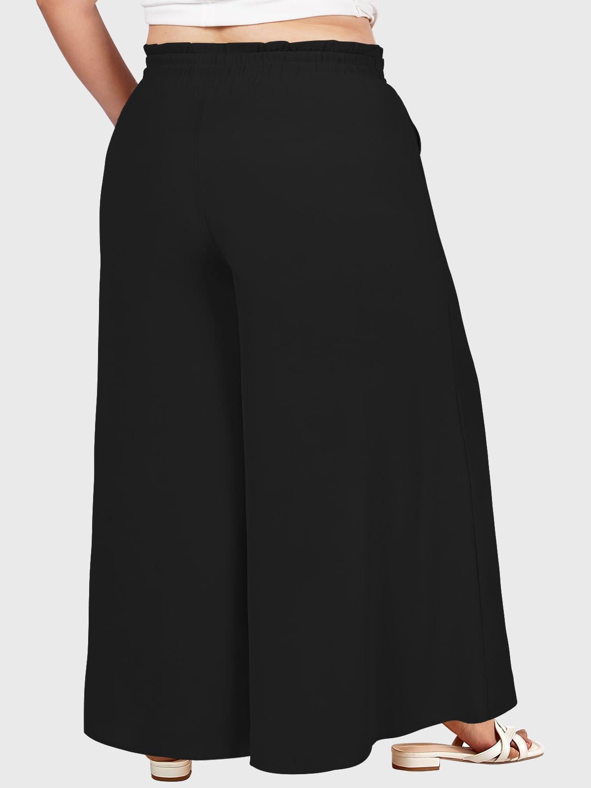 Wide Leg Pants Flowy Plus Size - Black-Moon Wood