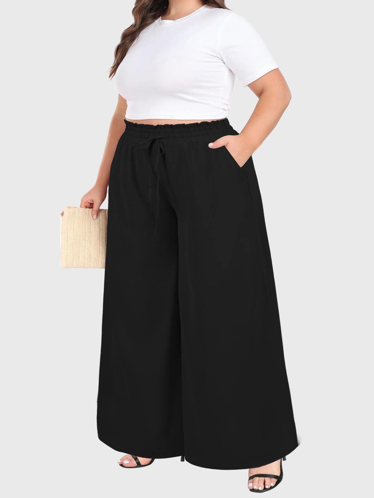 Wide Leg Pants Flowy Plus Size - Black-Moon Wood