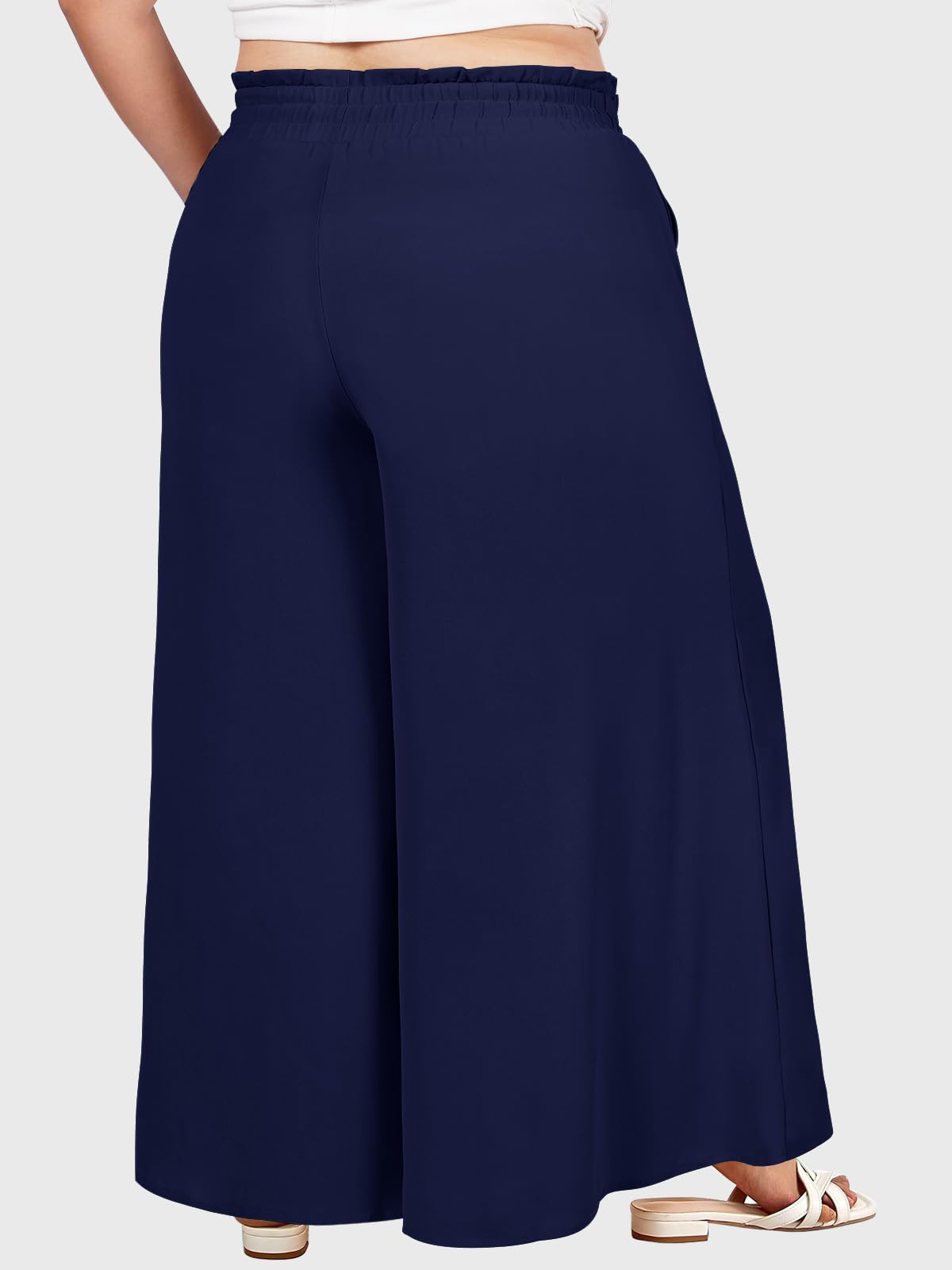 Wide Leg Pants Flowy Plus Size - Navy-Moon Wood