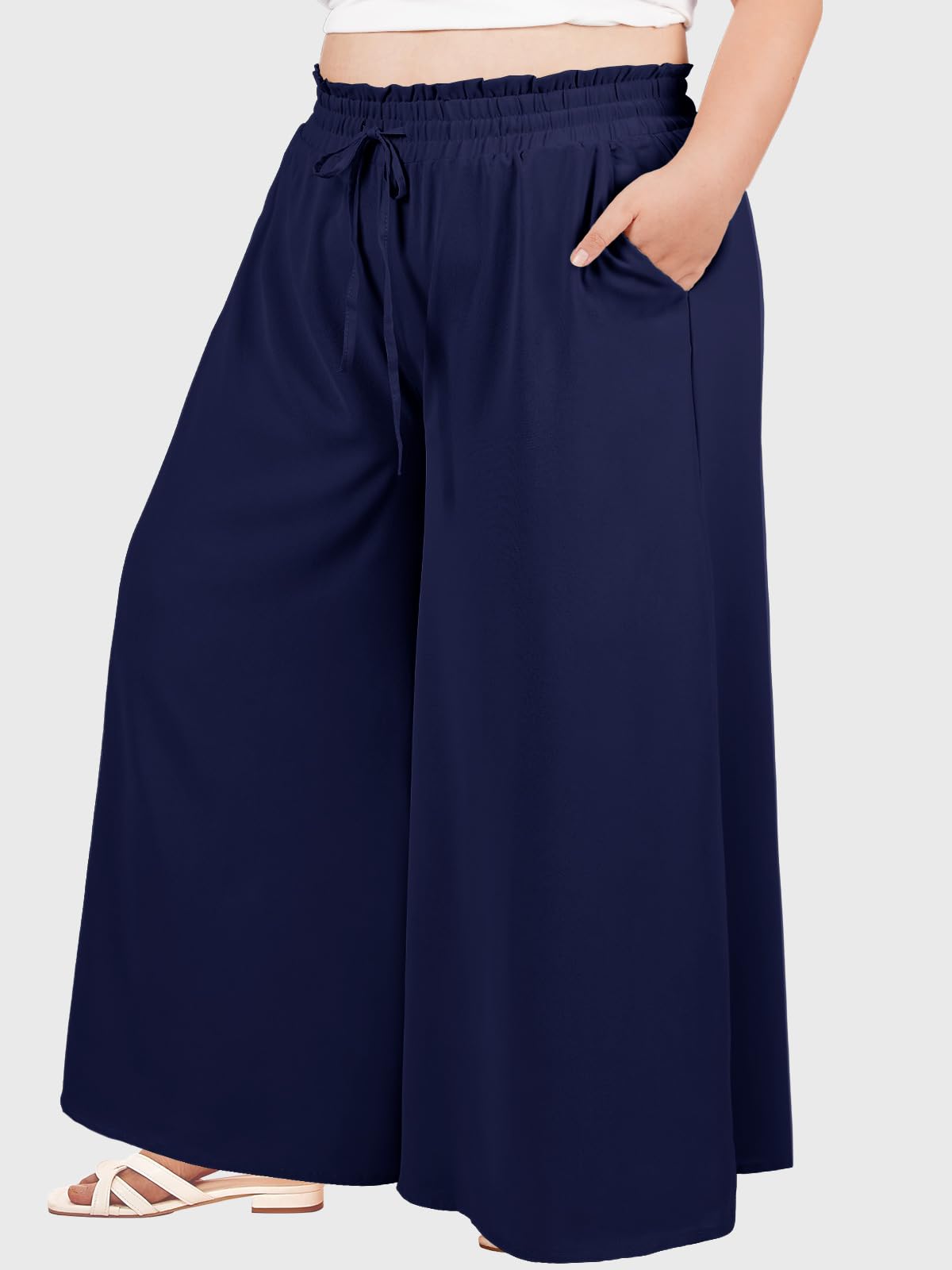 Wide Leg Pants Flowy Plus Size - Navy-Moon Wood