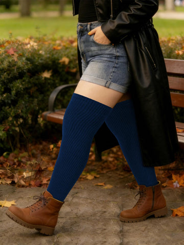 Overknee-Socken aus gestrickter Baumwolle für Damen – Schwarz
