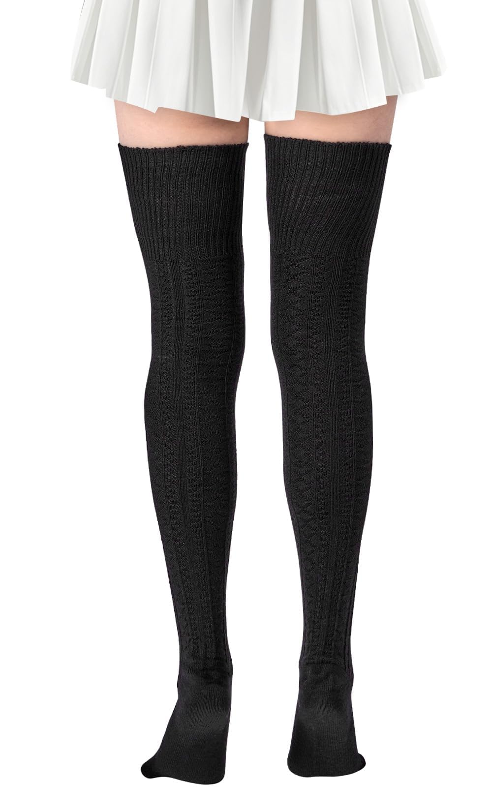 Women Thigh High Socks - Black With Pink Bow-Moon Wood