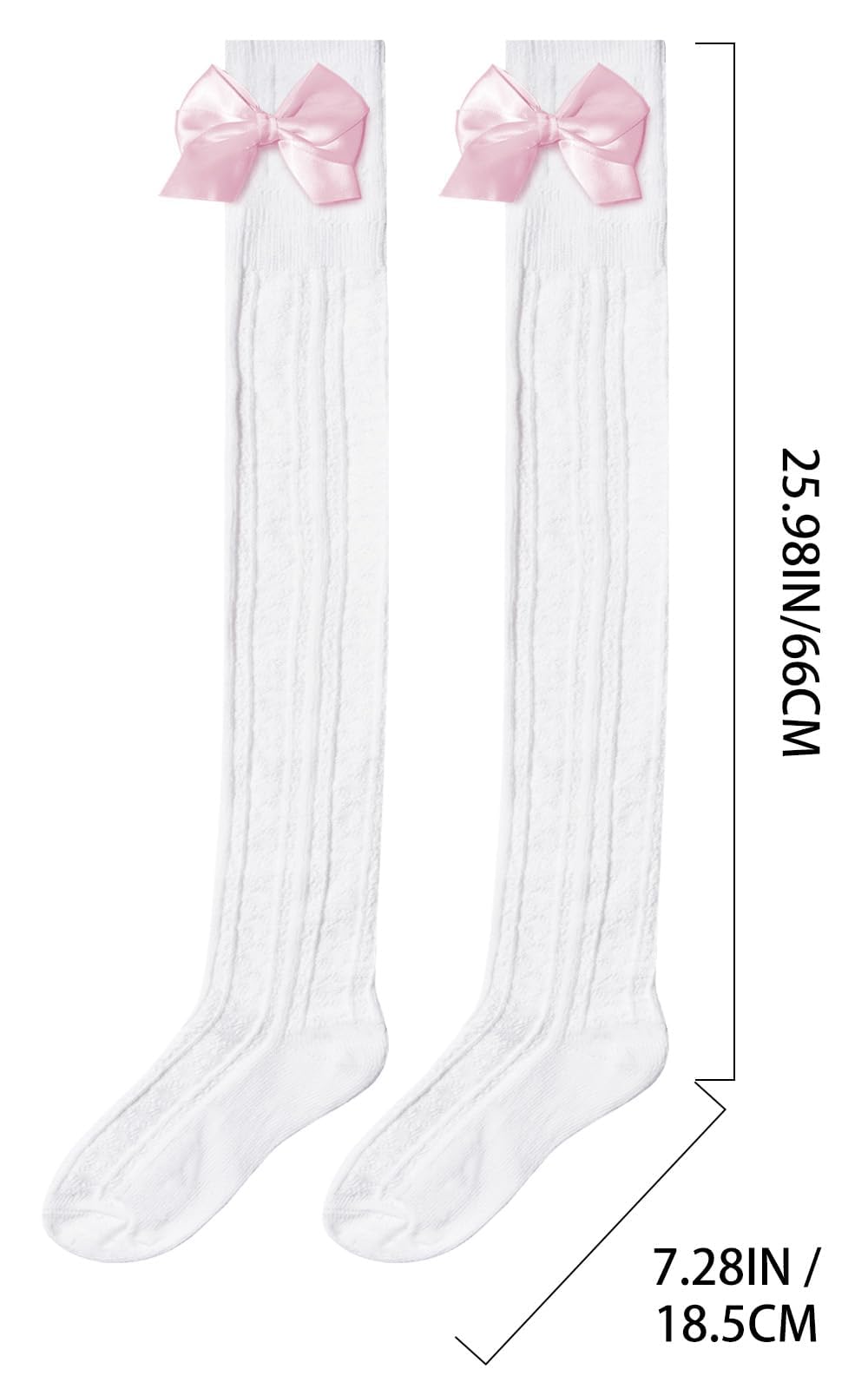 Women Thigh High Socks - White With Pink Bow-Moon Wood