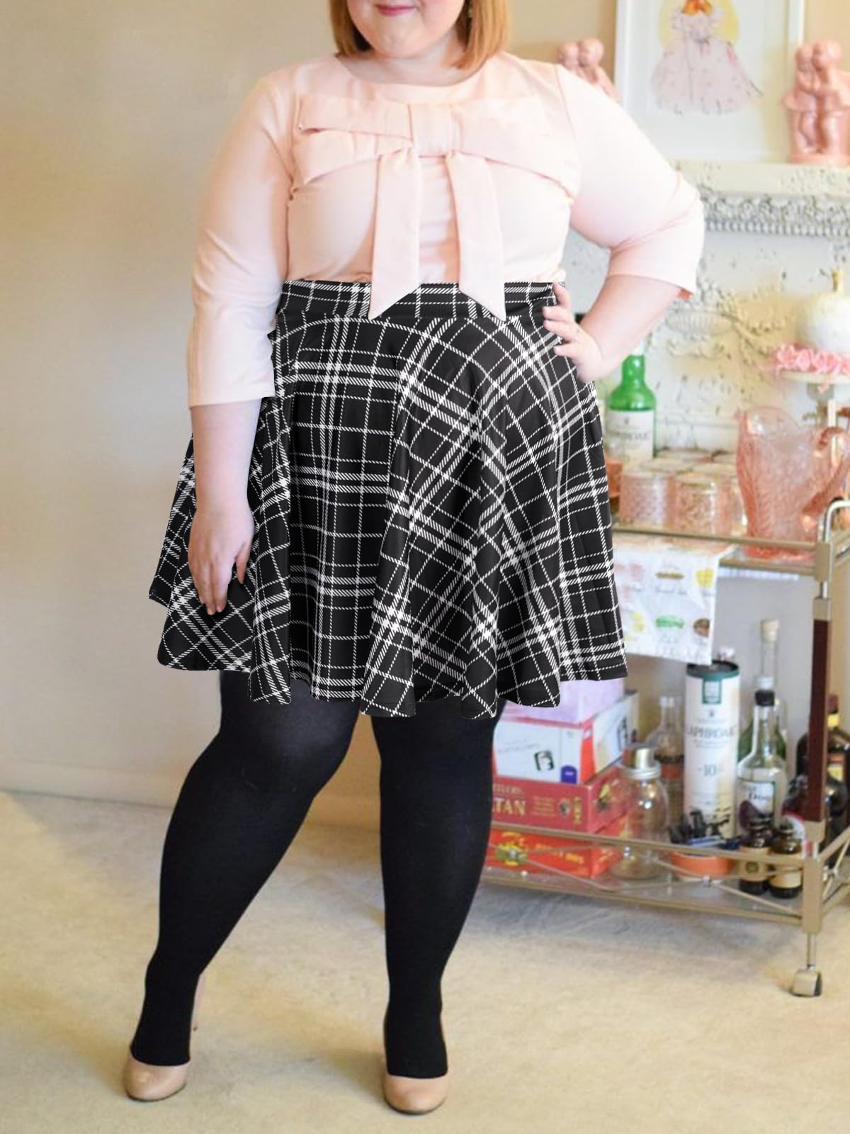 Skater Skirt Plus Size Black And White Plaid Skirt Plaid Skirt