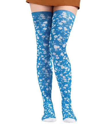 Women's Thigh High Socks Warm Soft - Azure Petals-Moon Wood