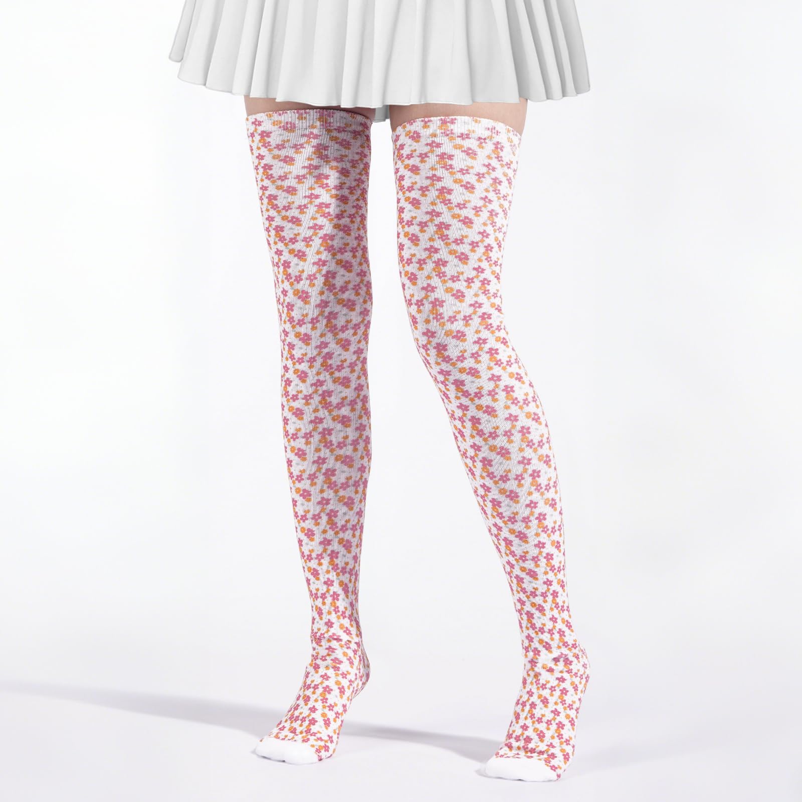 Women's Thigh High Socks Warm Soft - Ditsy Blooms-Moon Wood