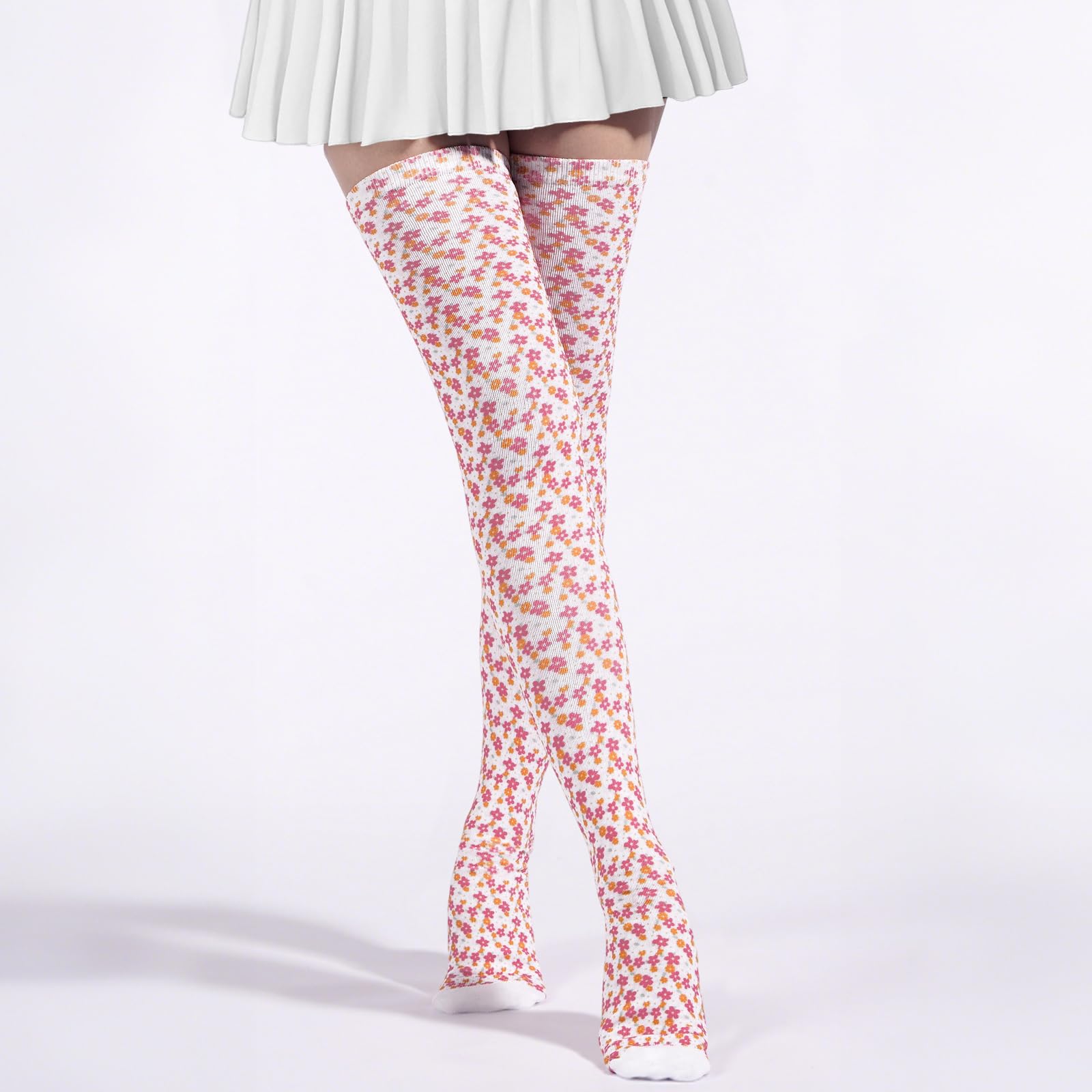 Women's Thigh High Socks Warm Soft - Ditsy Blooms-Moon Wood