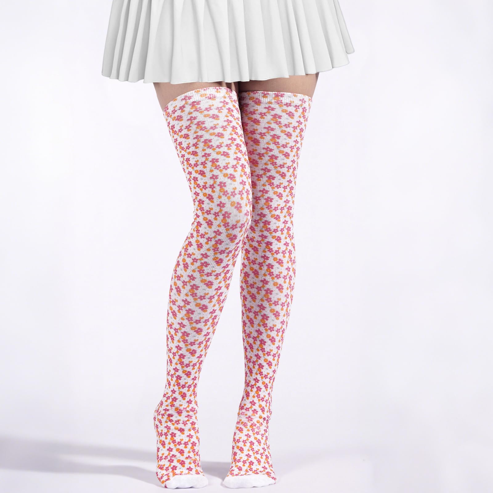 Women's Thigh High Socks Warm Soft - Ditsy Blooms-Moon Wood