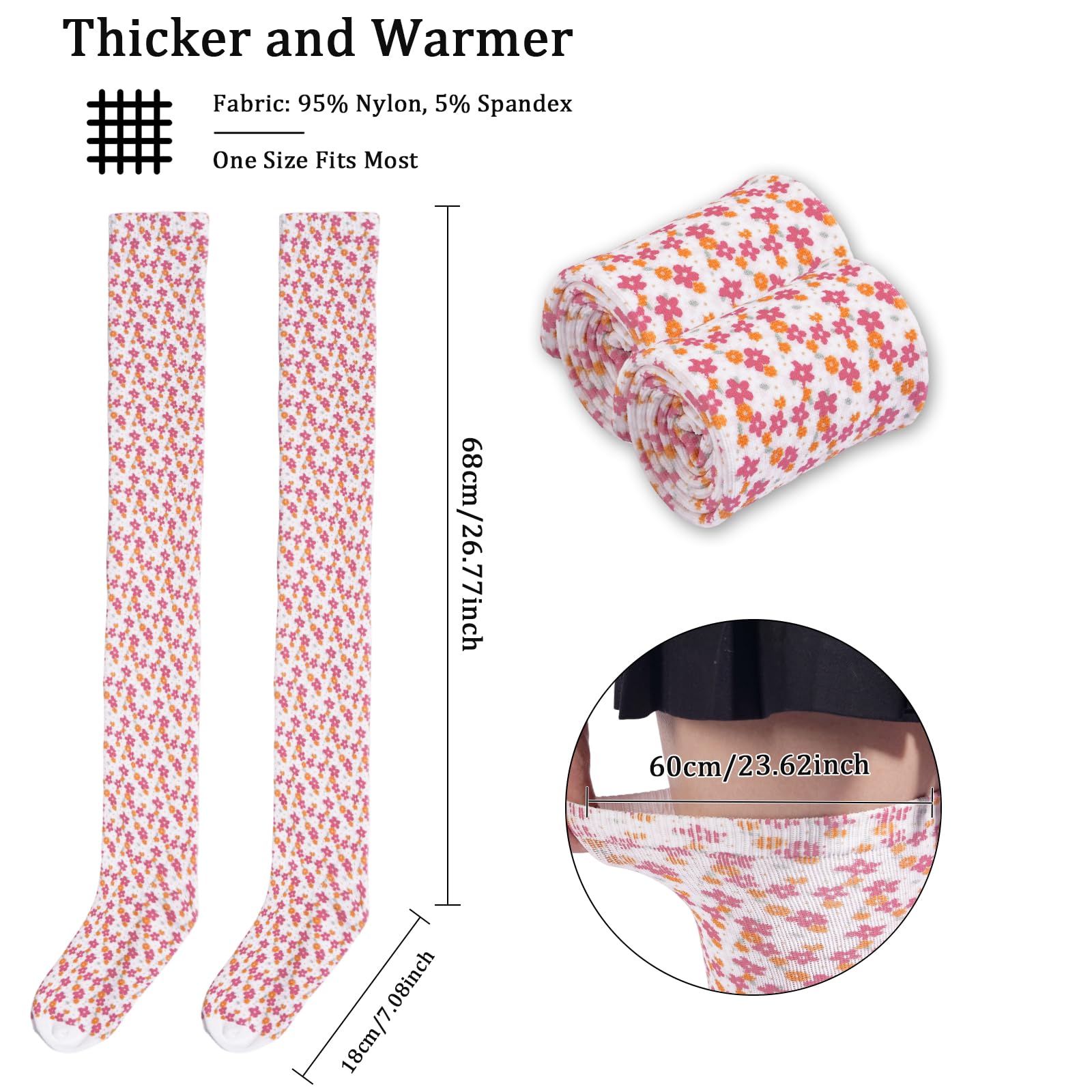 Women's Thigh High Socks Warm Soft - Ditsy Blooms-Moon Wood