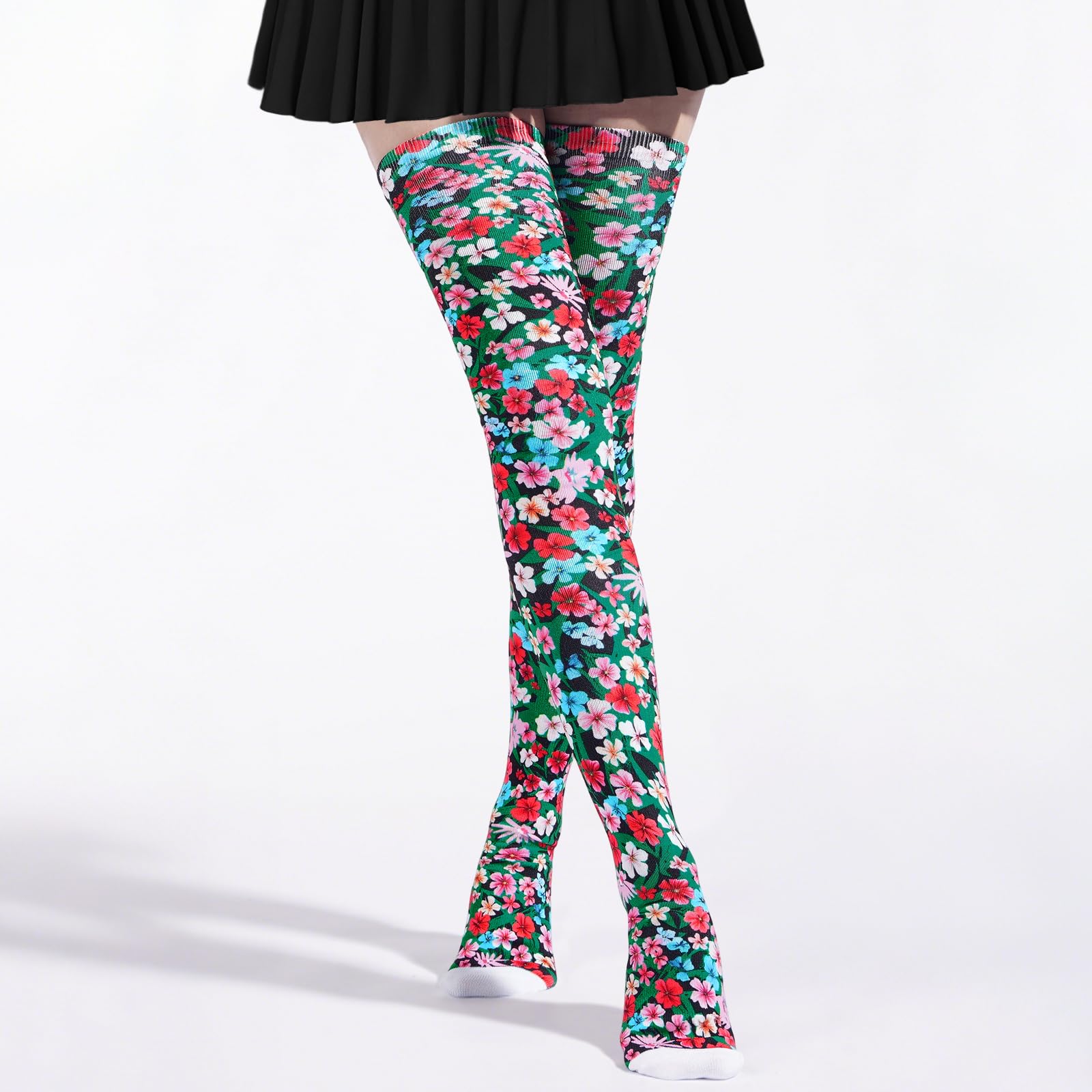 Women's Thigh High Socks Warm Soft - Jungle Blooms-Moon Wood