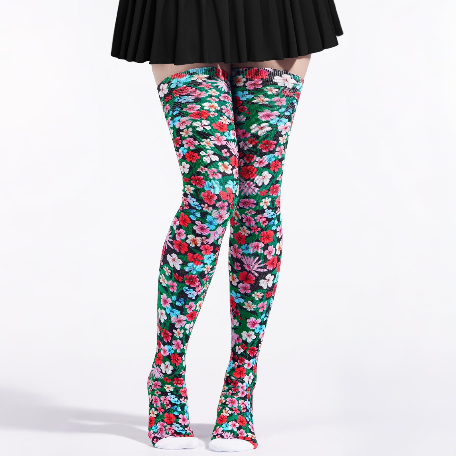 Women's Thigh High Socks Warm Soft - Jungle Blooms-Moon Wood