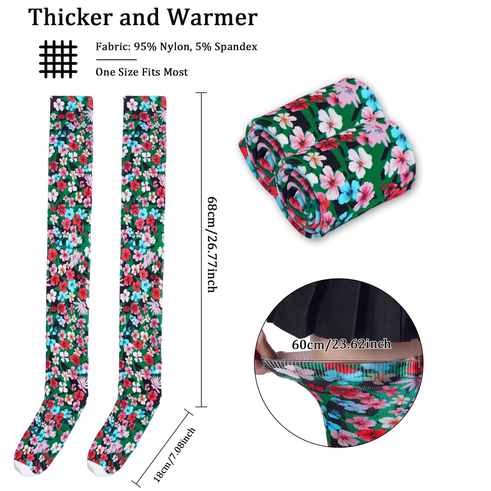 Women's Thigh High Socks Warm Soft - Jungle Blooms-Moon Wood