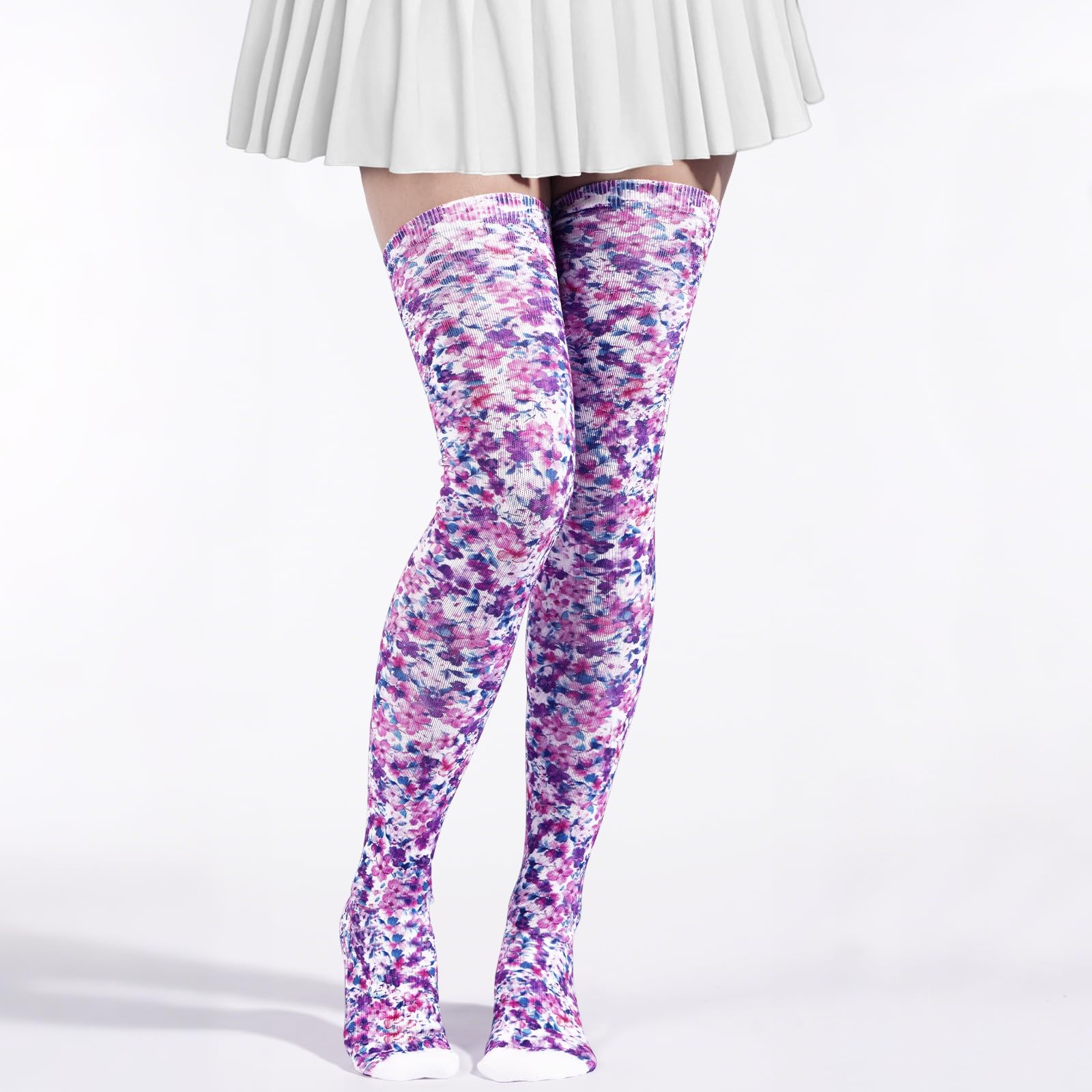 Women's Thigh High Socks Warm Soft - Lavender Splash-Moon Wood