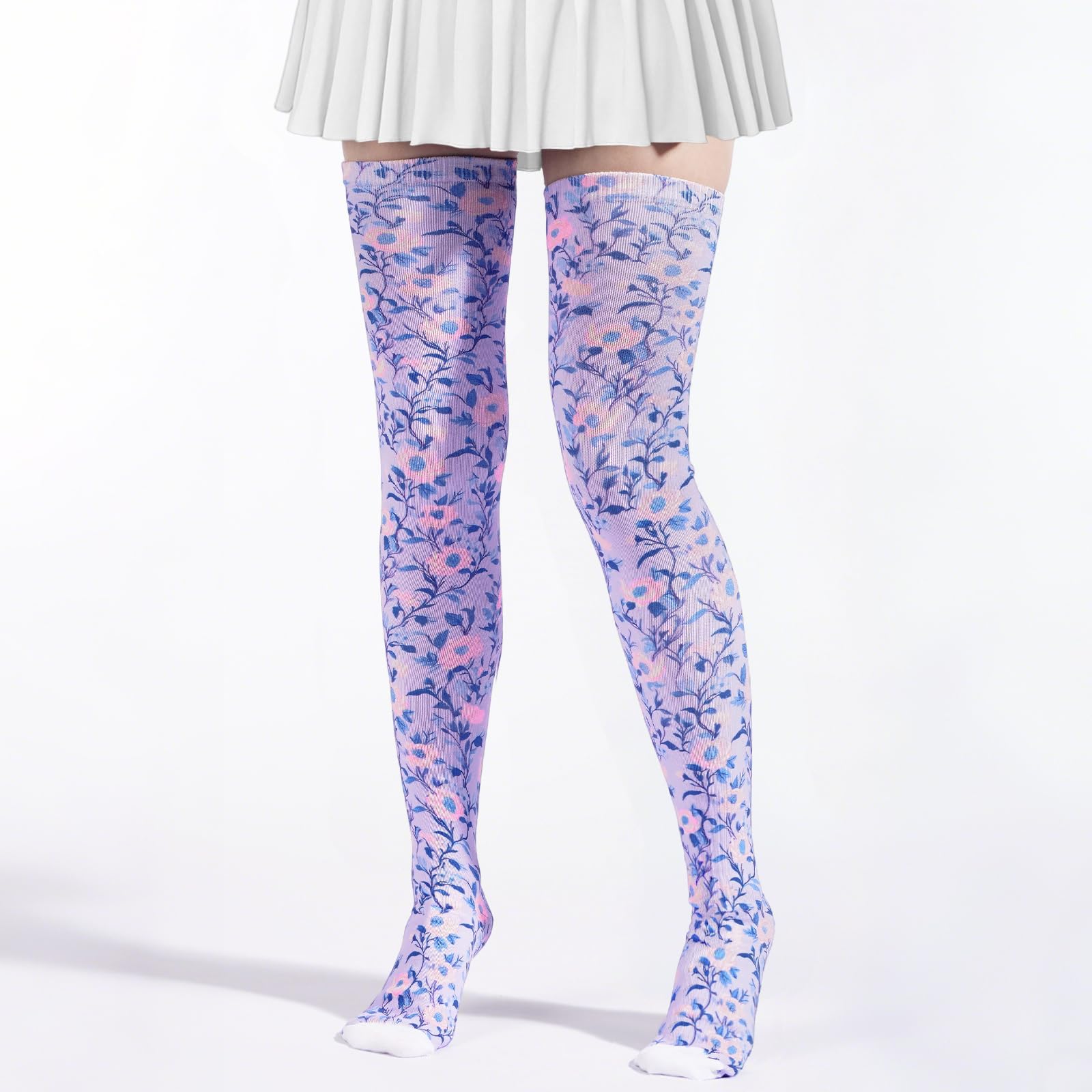 Women's Thigh High Socks Warm Soft - Lavender Vines-Moon Wood