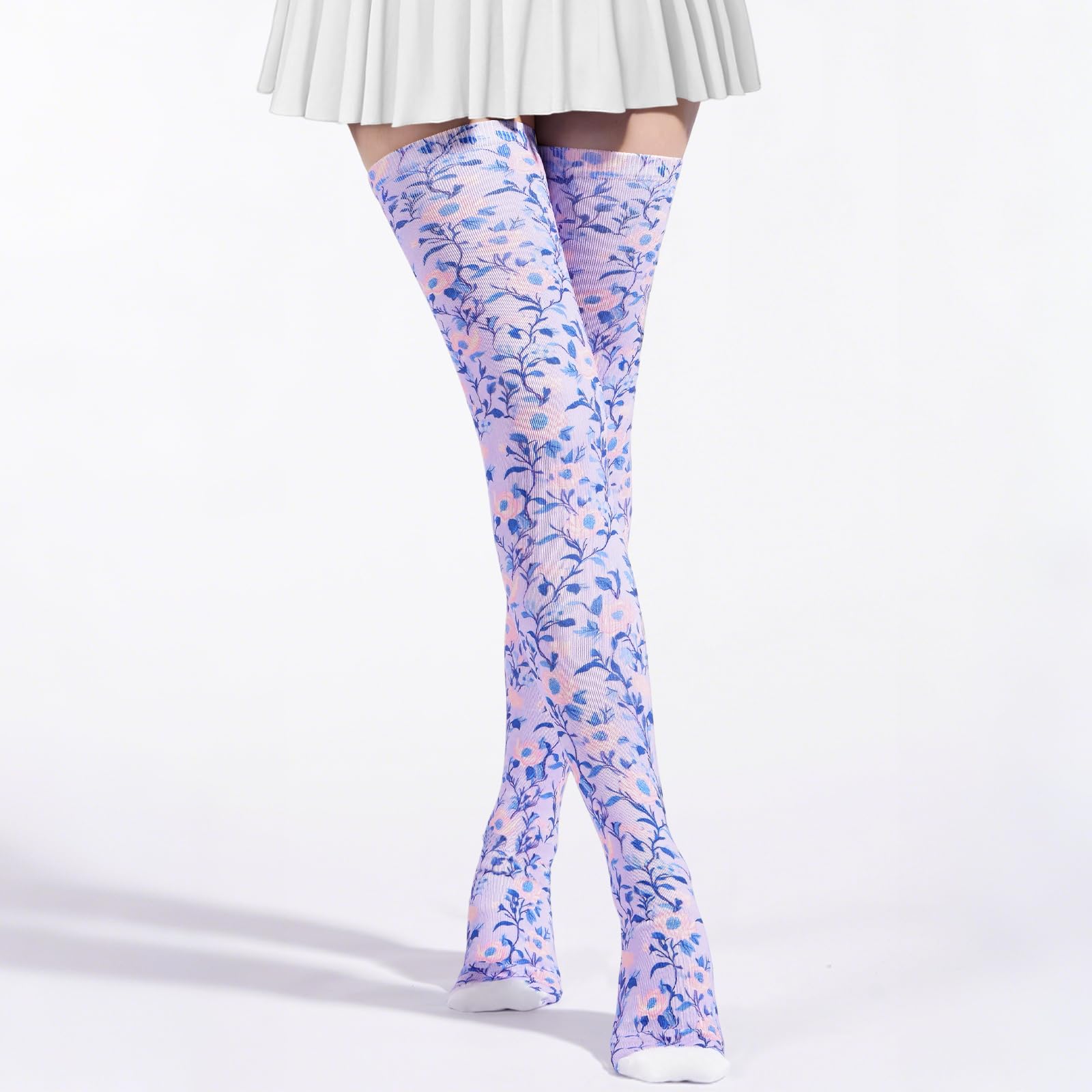 Women's Thigh High Socks Warm Soft - Lavender Vines-Moon Wood