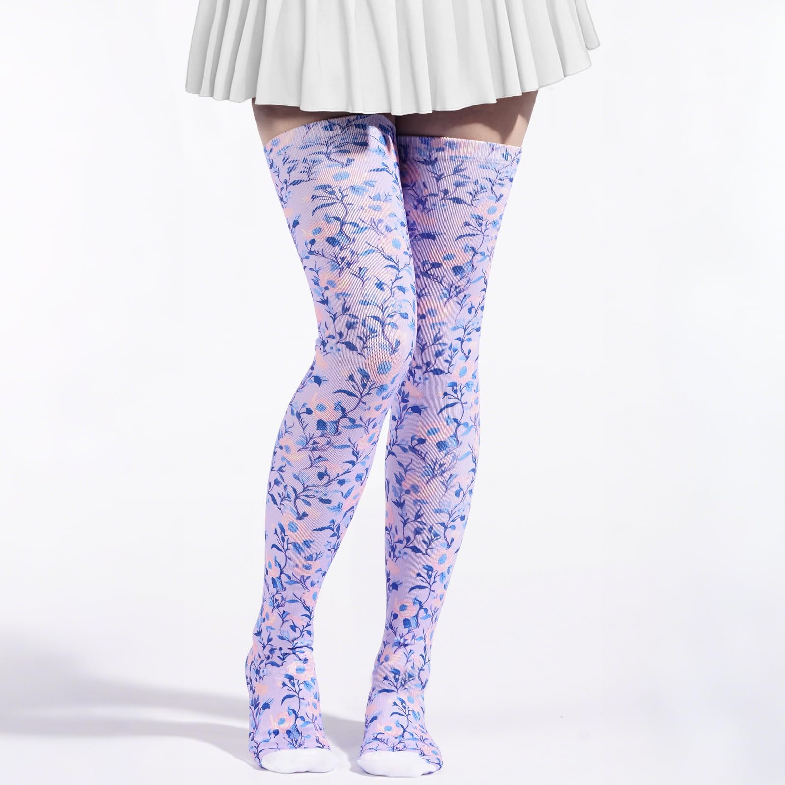Women's Thigh High Socks Warm Soft - Lavender Vines-Moon Wood