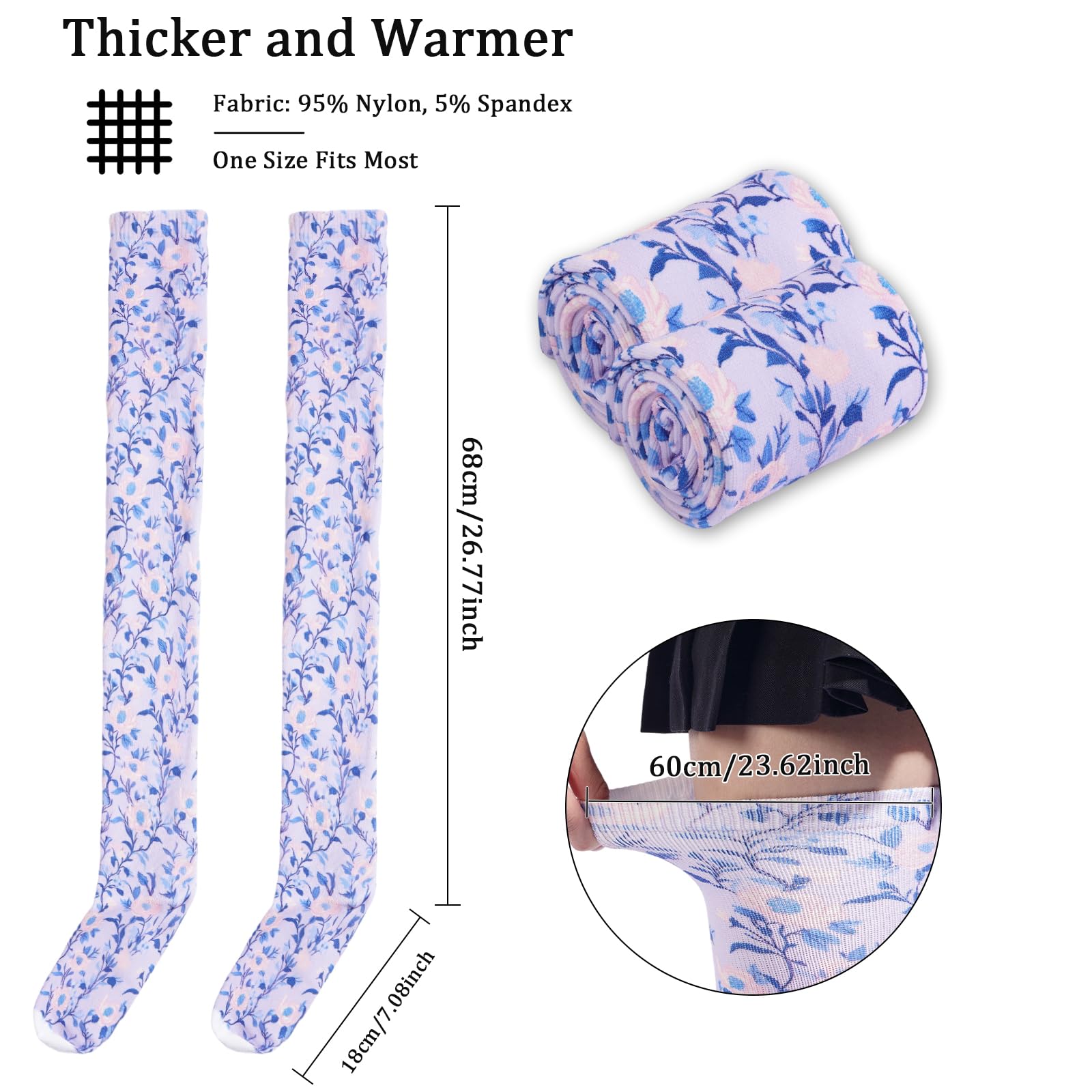 Women's Thigh High Socks Warm Soft - Lavender Vines-Moon Wood